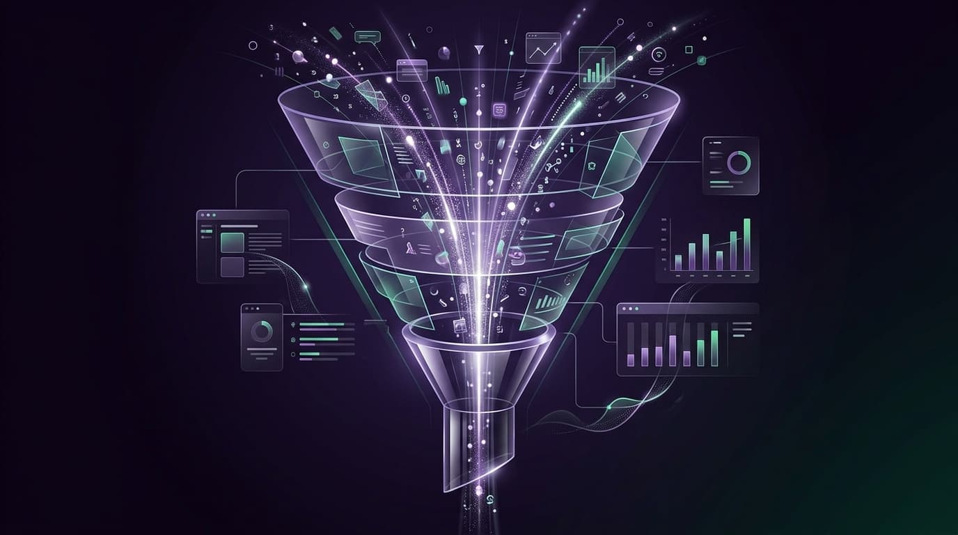 Abstract editorial illustration about: Sales funnel: structure, psychology and conversion optimization