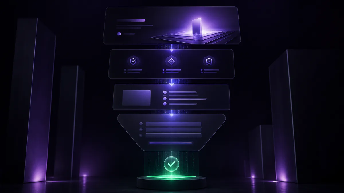 Luminous B2B landing-page modules lead from the value proposition through proof and a form to confirmation